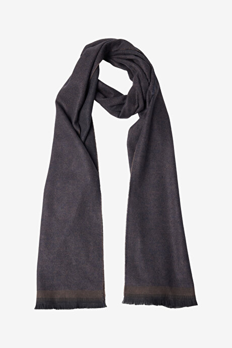 Desenli Sıcak Tutan Kahverengi-Lacivert Atkı resmi