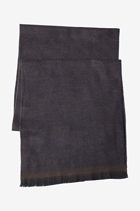 Desenli Sıcak Tutan Kahverengi-Lacivert Atkı resmi