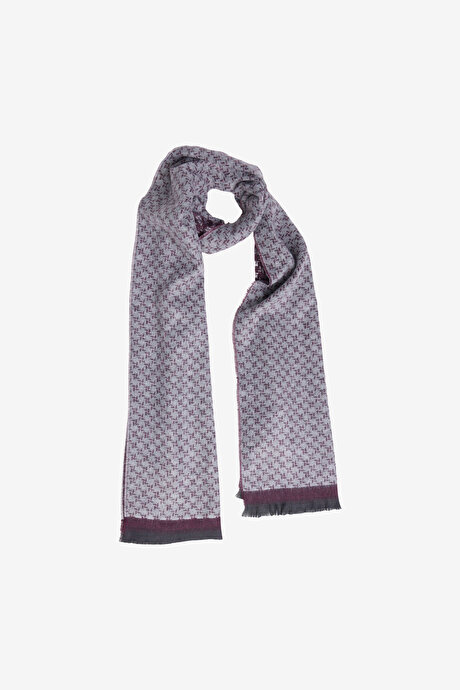 Desenli Sıcak Tutan Bordo-Gri Atkı resmi