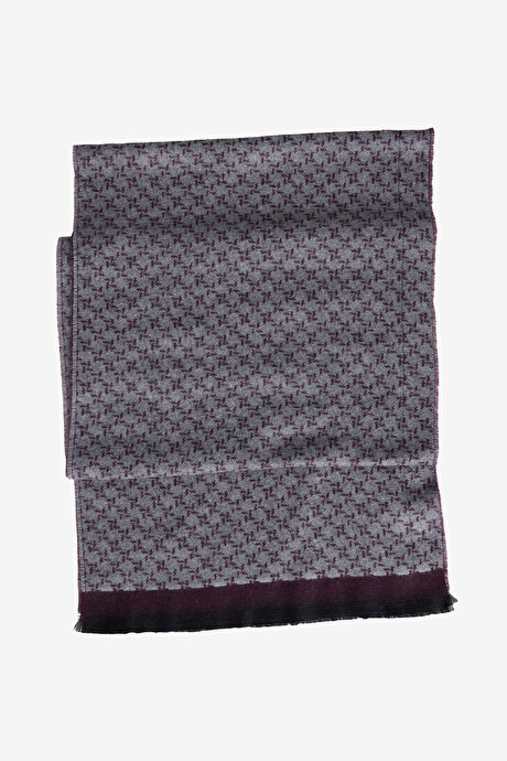 Desenli Sıcak Tutan Bordo-Gri Atkı resmi