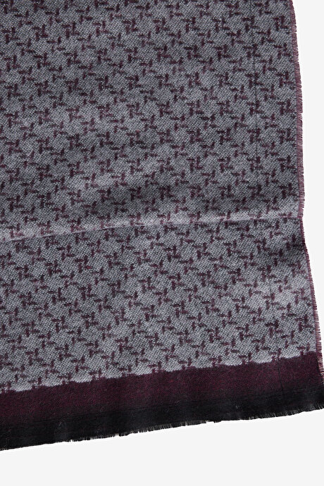 Desenli Sıcak Tutan Bordo-Gri Atkı resmi