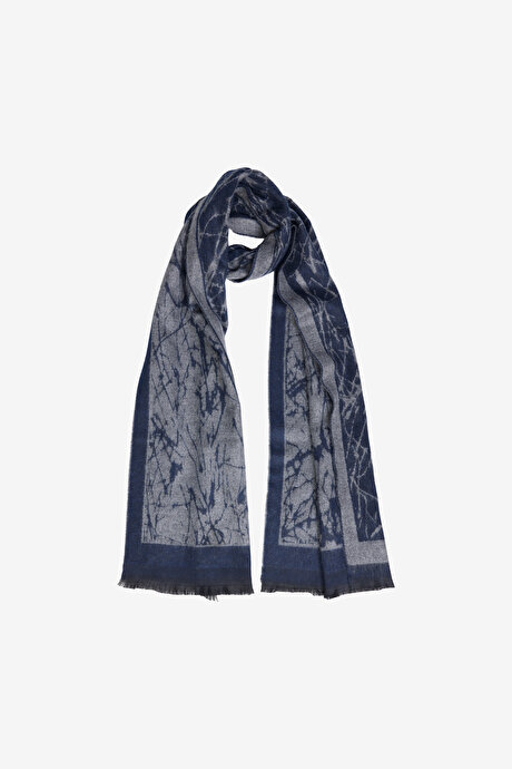 Desenli Sıcak Tutan Lacivert-Gri Atkı resmi