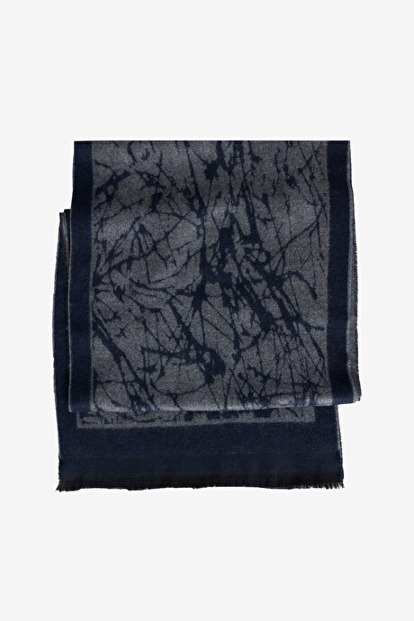 Desenli Sıcak Tutan Lacivert-Gri Atkı resmi