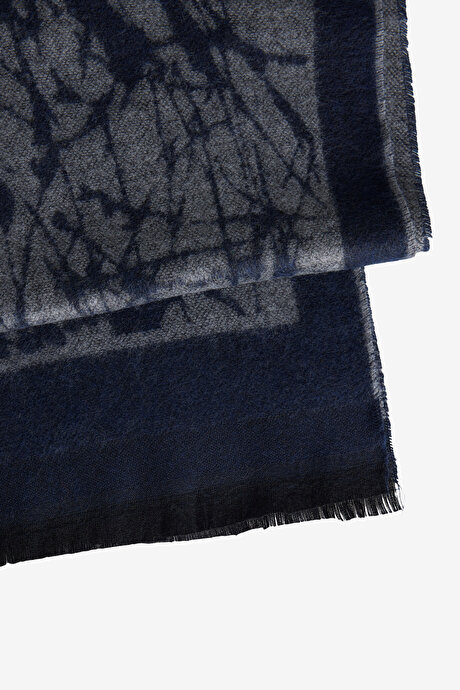 Desenli Sıcak Tutan Lacivert-Gri Atkı resmi