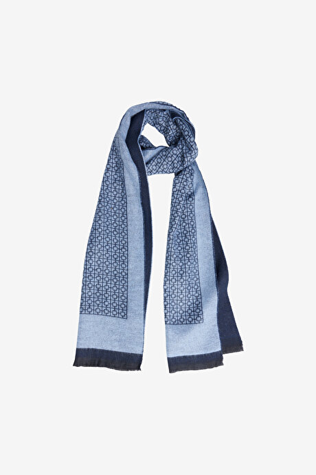 Desenli Sıcak Tutan Lacivert-Mavi Atkı resmi