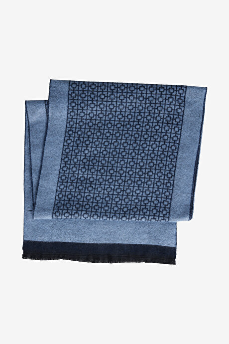 Desenli Sıcak Tutan Lacivert-Mavi Atkı resmi