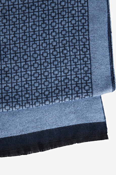 Desenli Sıcak Tutan Lacivert-Mavi Atkı resmi