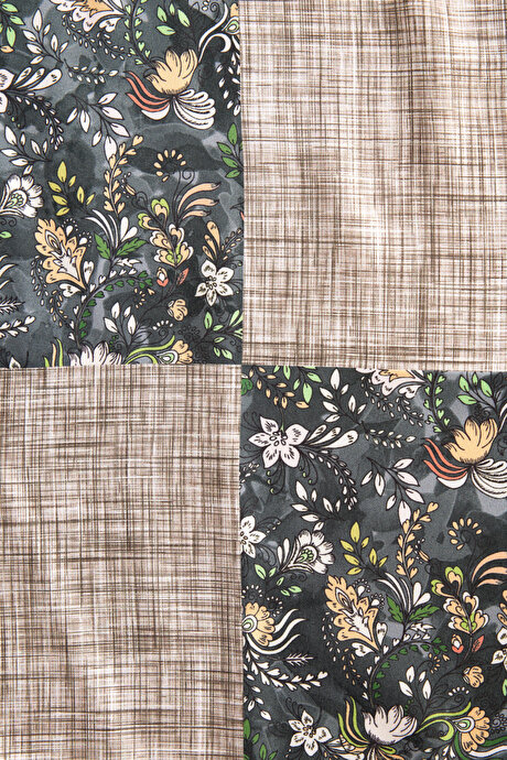 Desenli Antrasit Bej Mendil resmi