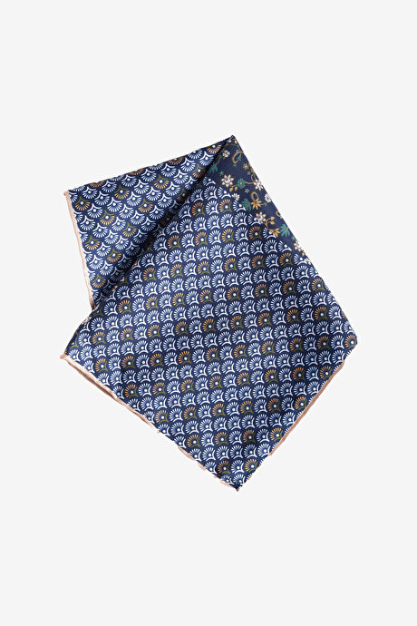 Desenli Lacivert-Bej Mendil resmi