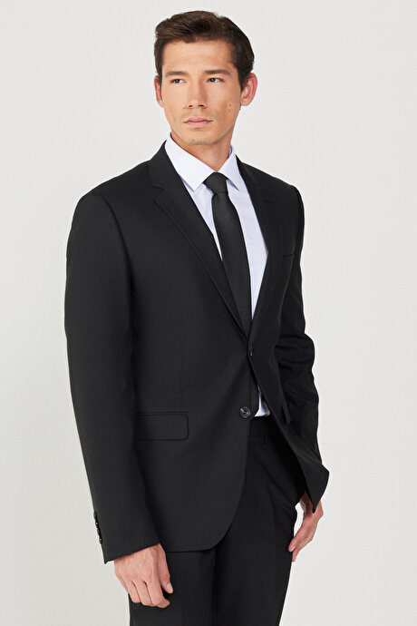Slim Fit Dar Kesim Su Geçirmez Nano 8 Drop Siyah Takım Elbise resmi