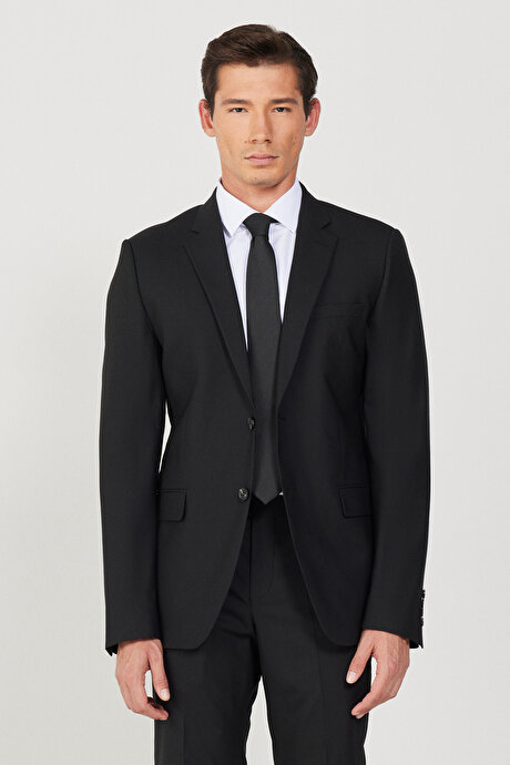 Slim Fit Dar Kesim Su Geçirmez Nano 8 Drop Siyah Takım Elbise resmi