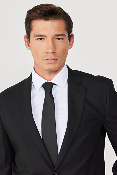 Slim Fit Dar Kesim Su Geçirmez Nano 8 Drop Siyah Takım Elbise resmi