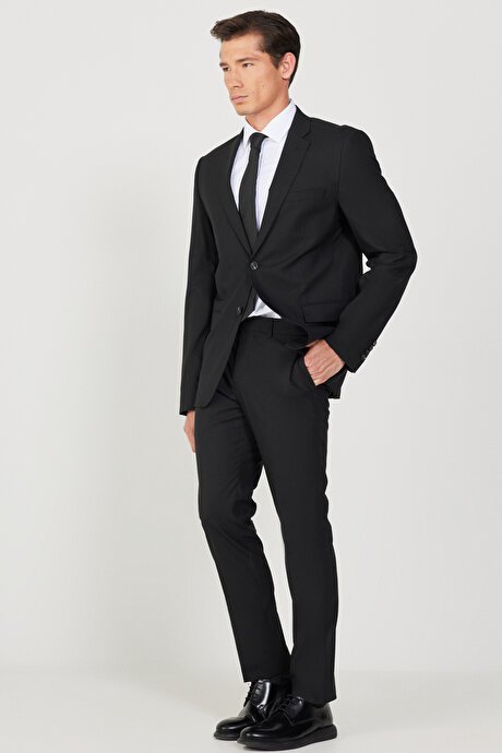 Slim Fit Dar Kesim Su Geçirmez Nano 8 Drop Siyah Takım Elbise resmi