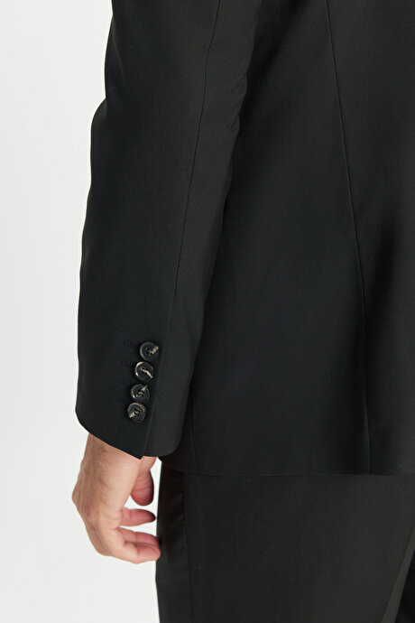 Su Geçirmez Regular Fit Geniş Kesim Mono Yaka Yünlü Nano Siyah Takım Elbise resmi