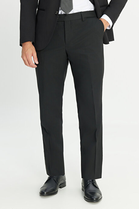 Su Geçirmez Regular Fit Geniş Kesim Mono Yaka Yünlü Nano Siyah Takım Elbise resmi