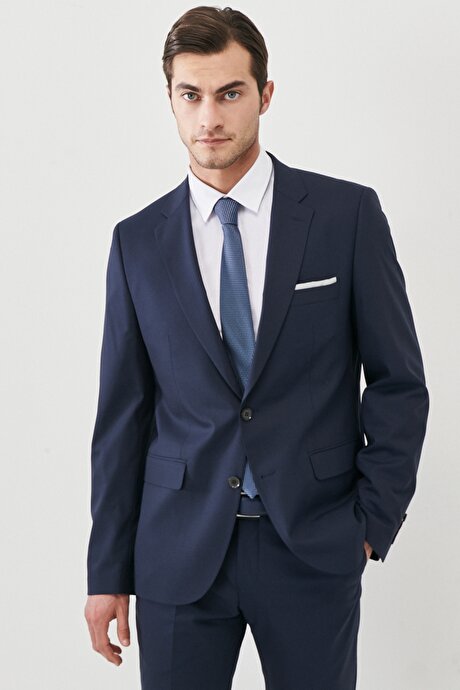 Su Geçirmez Regular Fit Geniş Kesim Mono Yaka Nano Lacivert Takım Elbise resmi