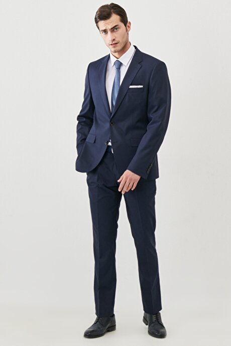 Su Geçirmez Regular Fit Geniş Kesim Mono Yaka Nano Lacivert Takım Elbise resmi