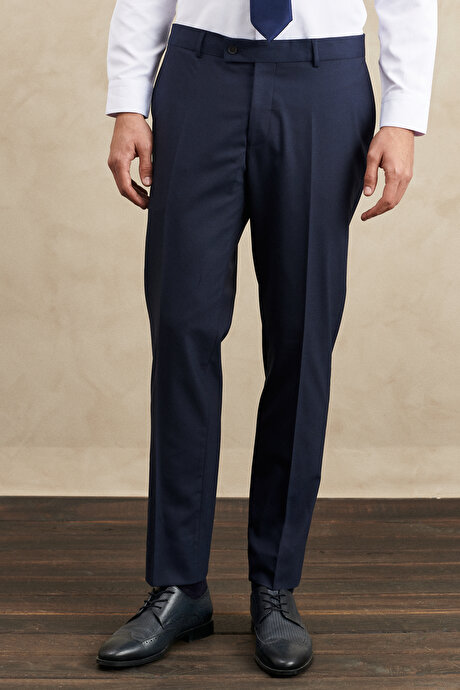 Su Geçirmez Regular Fit Geniş Kesim Mono Yaka Yünlü Nano Lacivert Takım Elbise resmi