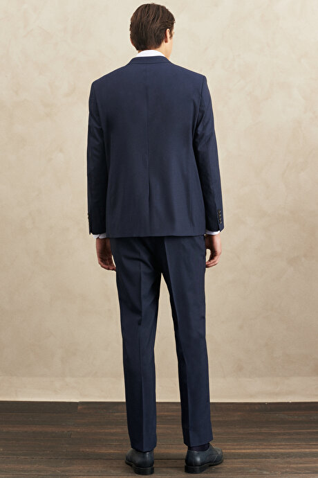 Su Geçirmez Regular Fit Geniş Kesim Mono Yaka Yünlü Nano Lacivert Takım Elbise resmi