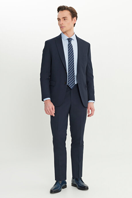 Slim Fit Dar Kesim Mono Yaka Kapak Cep Esnek Lacivert Takım Elbise resmi