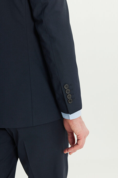 Slim Fit Dar Kesim Mono Yaka Kapak Cep Esnek Lacivert Takım Elbise resmi