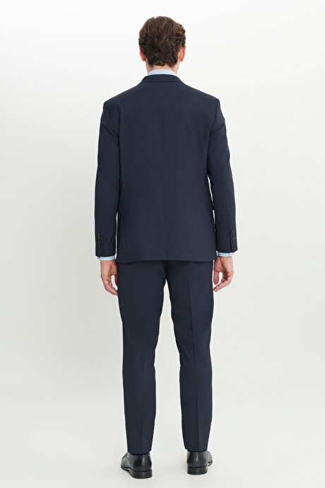 Slim Fit Dar Kesim Mono Yaka Kapak Cep Esnek Lacivert Takım Elbise resmi