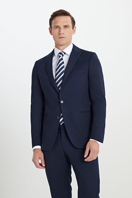 Ekstra Slim Fit Dar Kesim Kırlangıç Yaka Lacivert Takım Elbise resmi