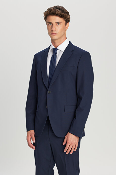 Regular Fit Normal Kesim Mono Yaka Kapak Cepli Esnek Lacivert Takım Elbise resmi