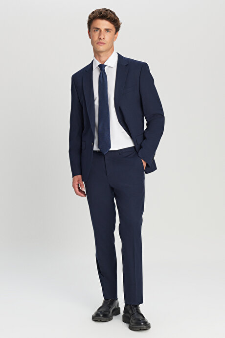 Regular Fit Normal Kesim Mono Yaka Kapak Cepli Esnek Lacivert Takım Elbise resmi