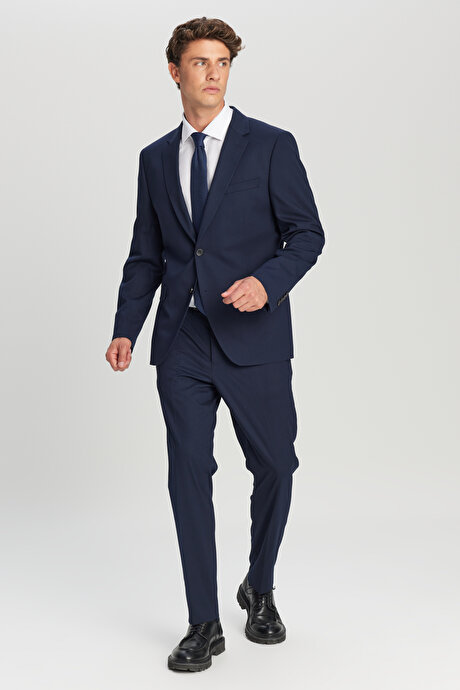 Regular Fit Normal Kesim Mono Yaka Kapak Cepli Esnek Lacivert Takım Elbise resmi