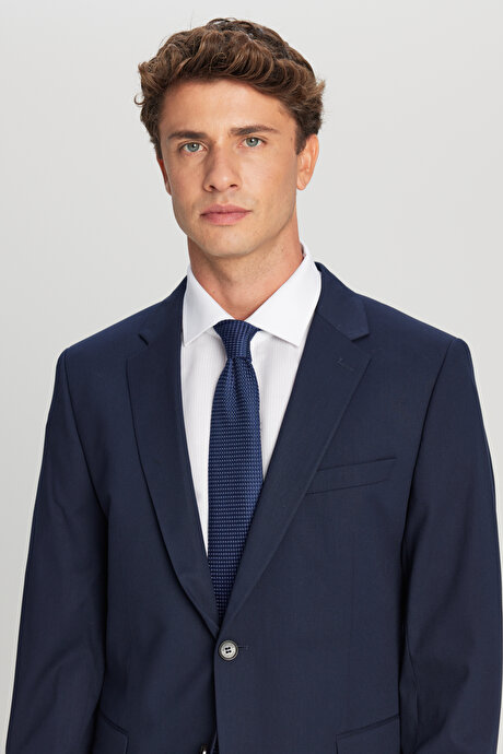 Regular Fit Normal Kesim Mono Yaka Kapak Cepli Esnek Lacivert Takım Elbise resmi