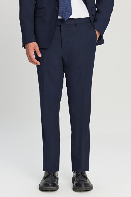 Regular Fit Normal Kesim Mono Yaka Kapak Cepli Esnek Lacivert Takım Elbise resmi