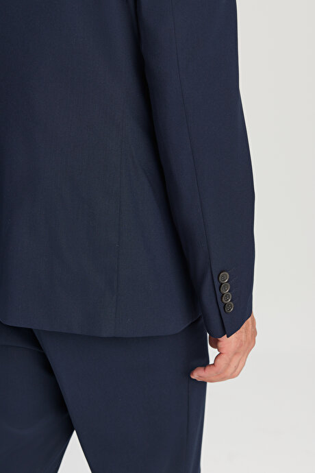 Regular Fit Normal Kesim Mono Yaka Kapak Cepli Esnek Lacivert Takım Elbise resmi