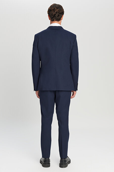 Regular Fit Normal Kesim Mono Yaka Kapak Cepli Esnek Lacivert Takım Elbise resmi