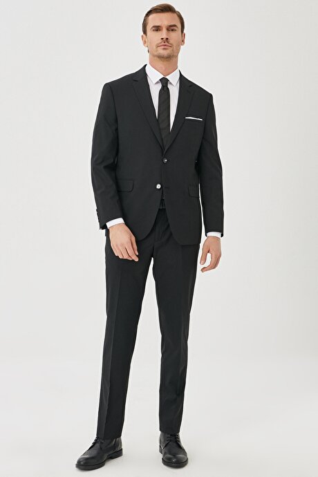 Regular Fit Geniş Kesim Mono Yaka Siyah Takım Elbise resmi