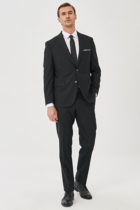 Regular Fit Geniş Kesim Mono Yaka Siyah Takım Elbise resmi