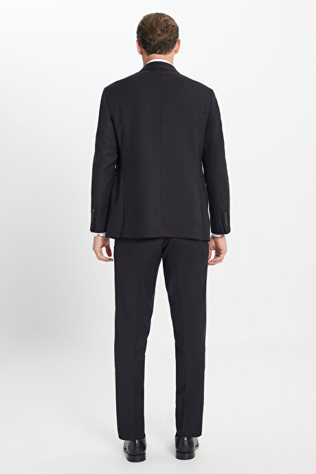 Regular Fit Rahat Kesim Mono Yaka Armürlü Siyah Takım Elbise resmi