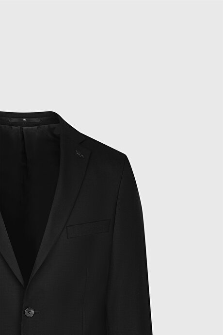 Regular Fit Rahat Kesim Mono Yaka Armürlü Siyah Takım Elbise resmi