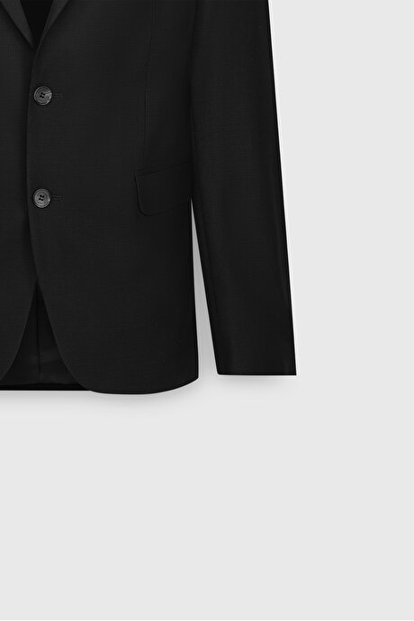 Regular Fit Rahat Kesim Mono Yaka Armürlü Siyah Takım Elbise resmi