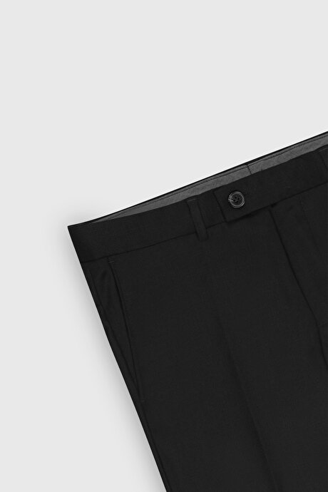 Regular Fit Rahat Kesim Mono Yaka Armürlü Siyah Takım Elbise resmi