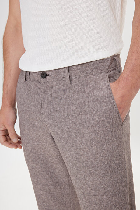 Slim Fit Dar Kesim Mono Yaka Beli Bağlamalı Desenli Vizon Takım Elbise resmi