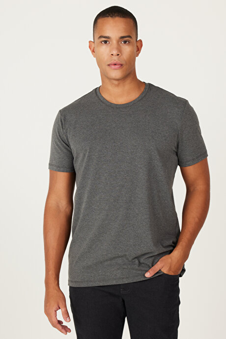 360 Derece Her Yöne Esneyen Slim Fit Bisiklet Yaka Antrasit-Melanj Tişört resmi