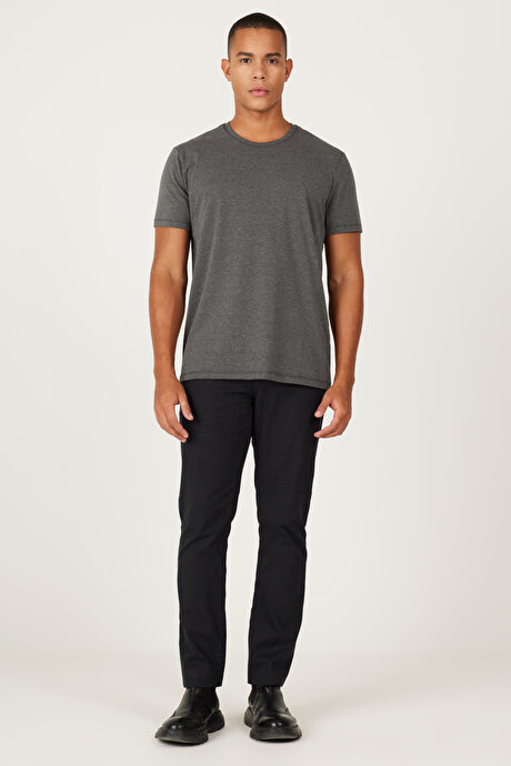 360 Derece Her Yöne Esneyen Slim Fit Bisiklet Yaka Antrasit-Melanj Tişört resmi