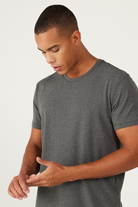 360 Derece Her Yöne Esneyen Slim Fit Bisiklet Yaka Antrasit-Melanj Tişört resmi