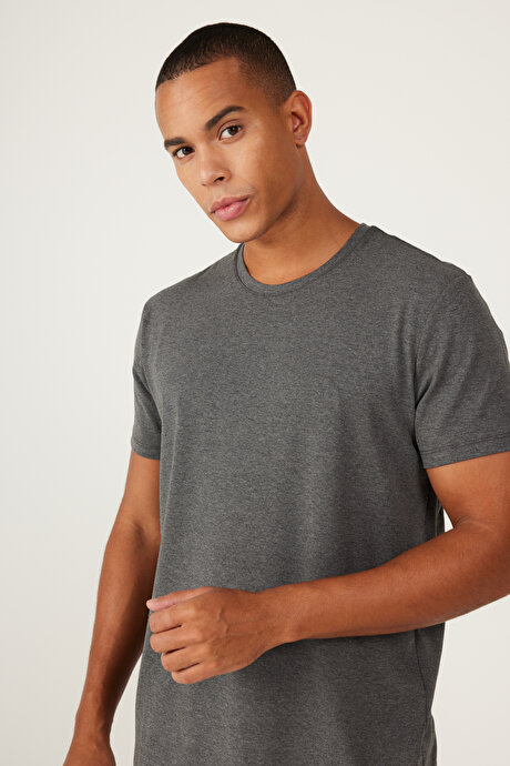 360 Derece Her Yöne Esneyen Slim Fit Bisiklet Yaka Antrasit-Melanj Tişört resmi