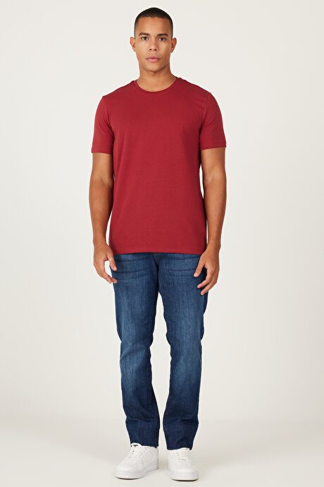 360 Derece Her Yöne Esneyen Slim Fit Bisiklet Yaka Bordo Tişört resmi