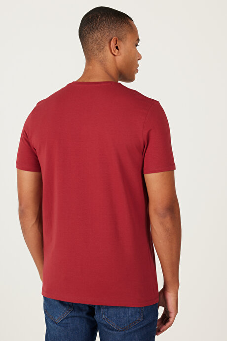 360 Derece Her Yöne Esneyen Slim Fit Bisiklet Yaka Bordo Tişört resmi