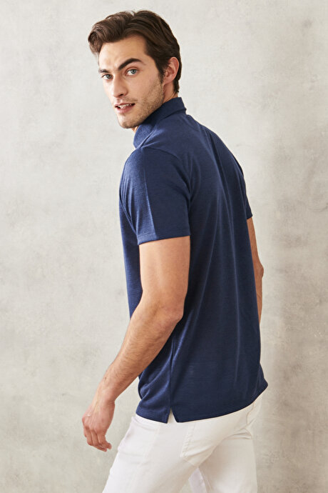 Slim Fit Dar Kesim Polo Yaka Casual Lacivert Tişört resmi