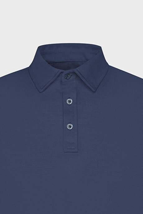 Slim Fit Dar Kesim Polo Yaka Casual Lacivert Tişört resmi