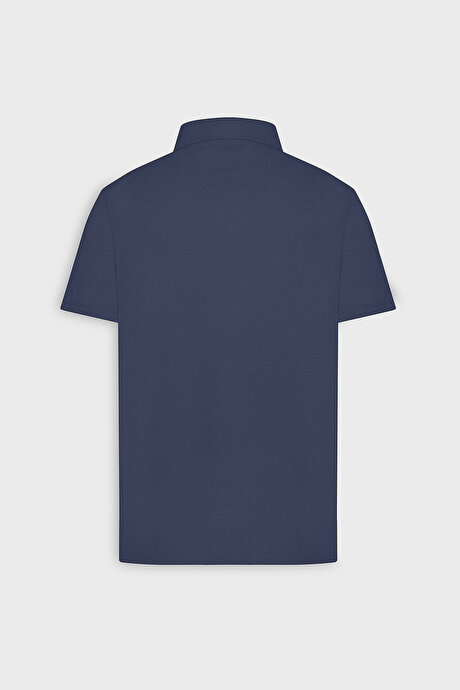 Slim Fit Dar Kesim Polo Yaka Casual Lacivert Tişört resmi